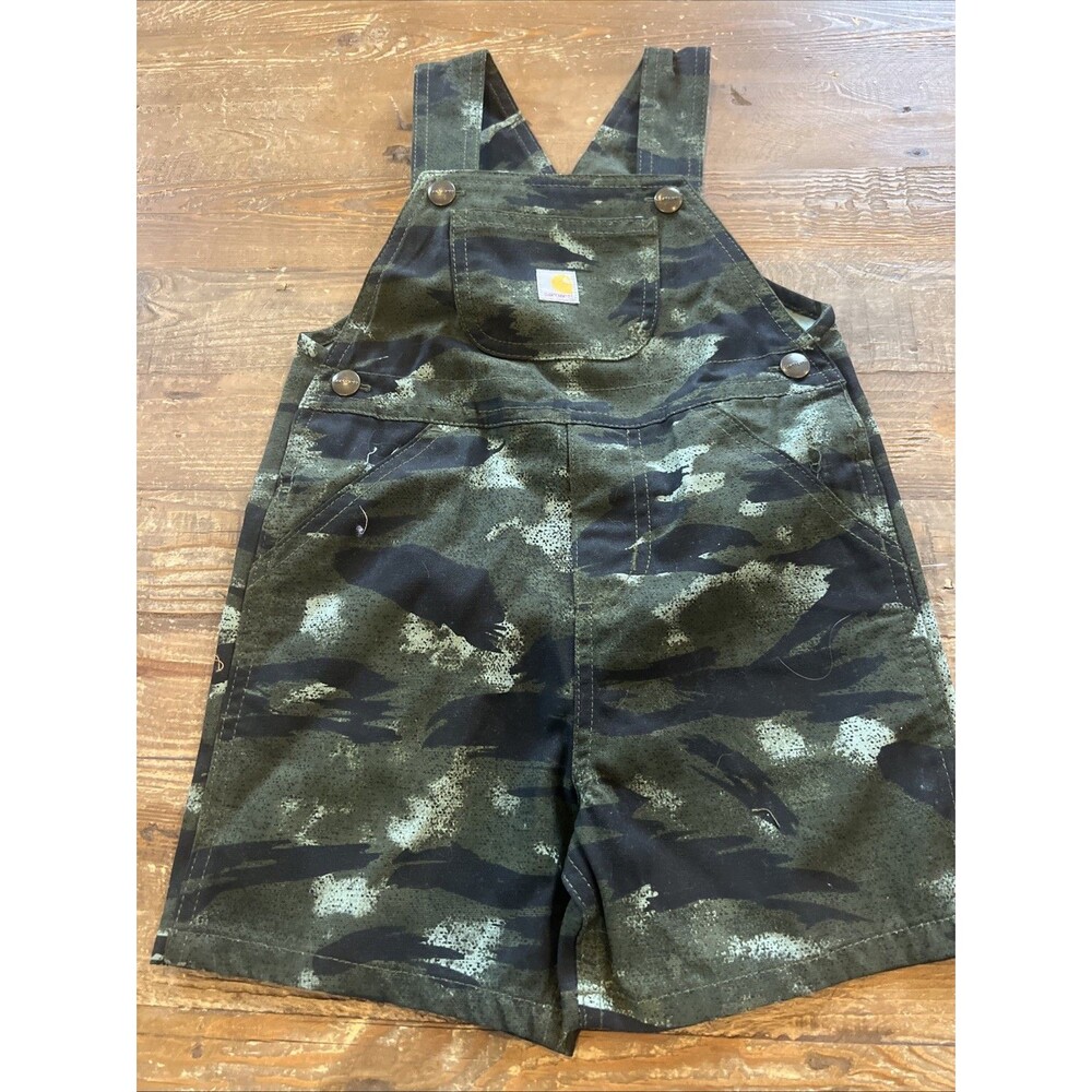 Carhartt Toddler 3T Camo Bib Shortalls Overalls Cotton Green Black Shorts Cotton